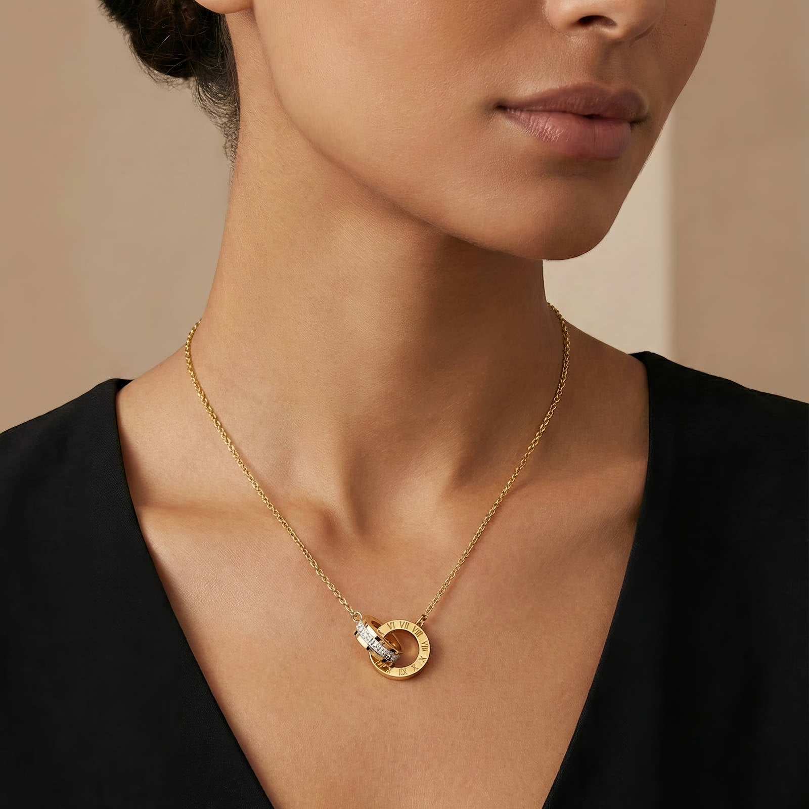 Double Round Gold Necklace